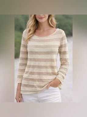 tory burch cotton linen blend metallic striped long sleeve lightweight sweater